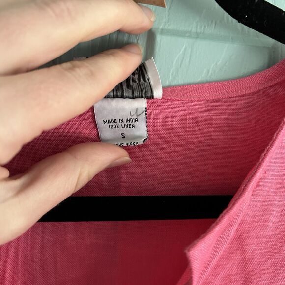 Toofan Womens Linen Pink V-Neck Tunic Blouse Small Relaxed Lagenlook Coastal - Picture 4 of 11